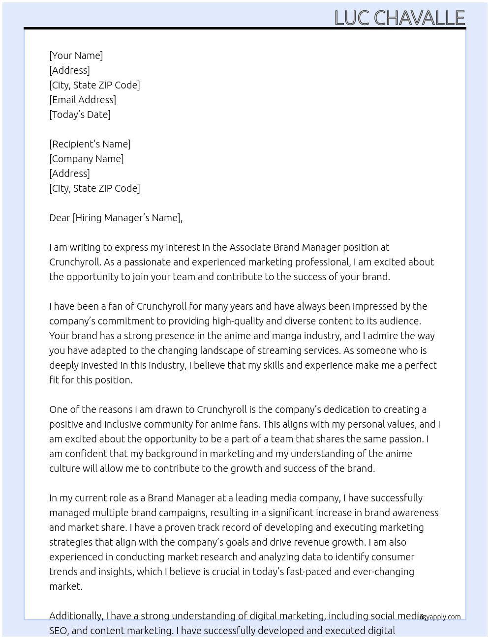 Associate Brand Manager At Crunchyroll Cover Letter