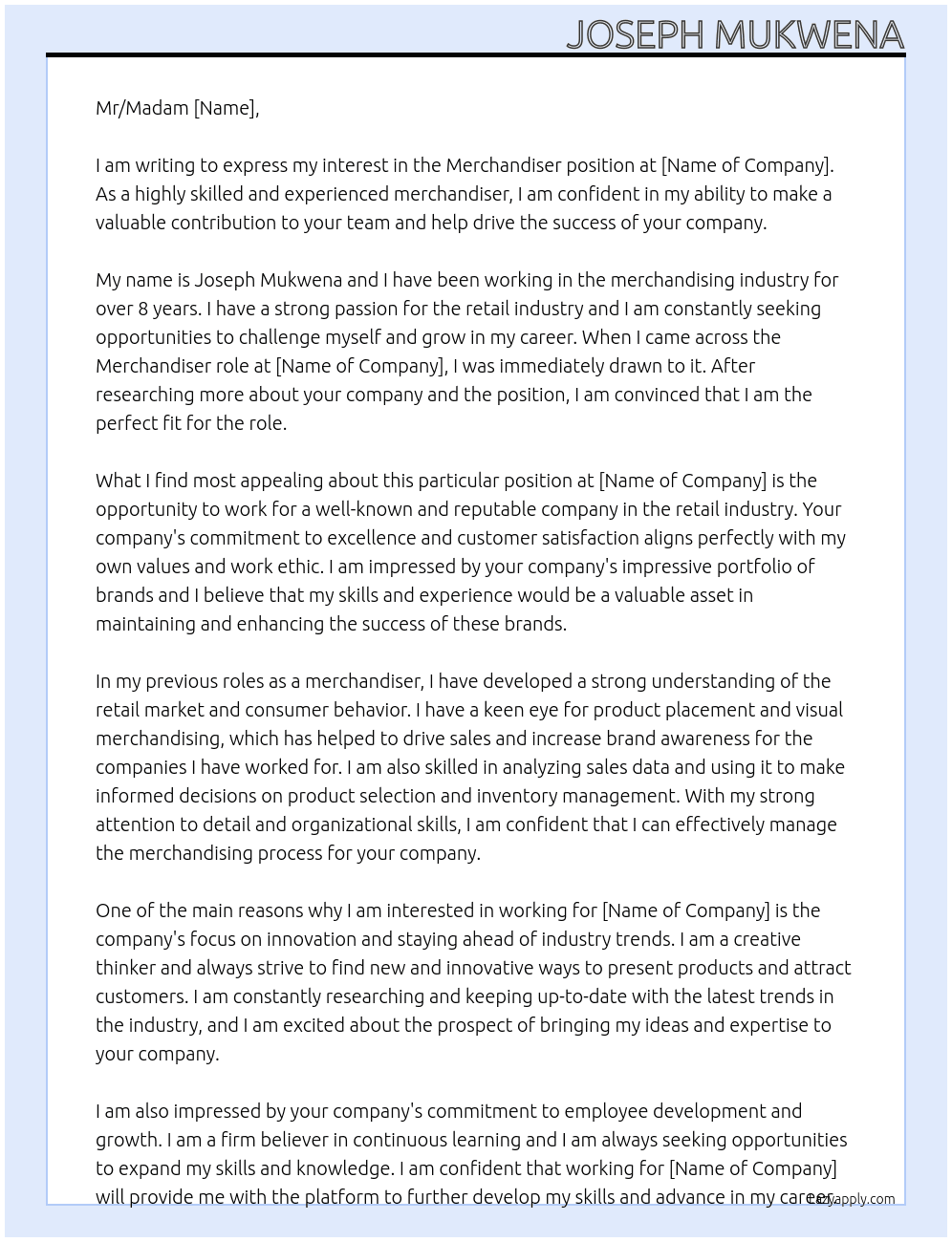 merchandiser At merchandiser Cover Letter