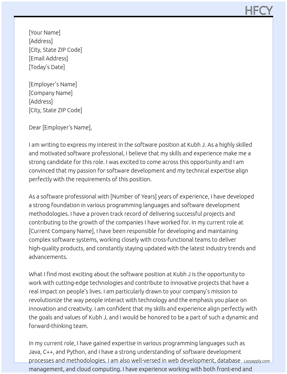 software At kubh j Cover Letter