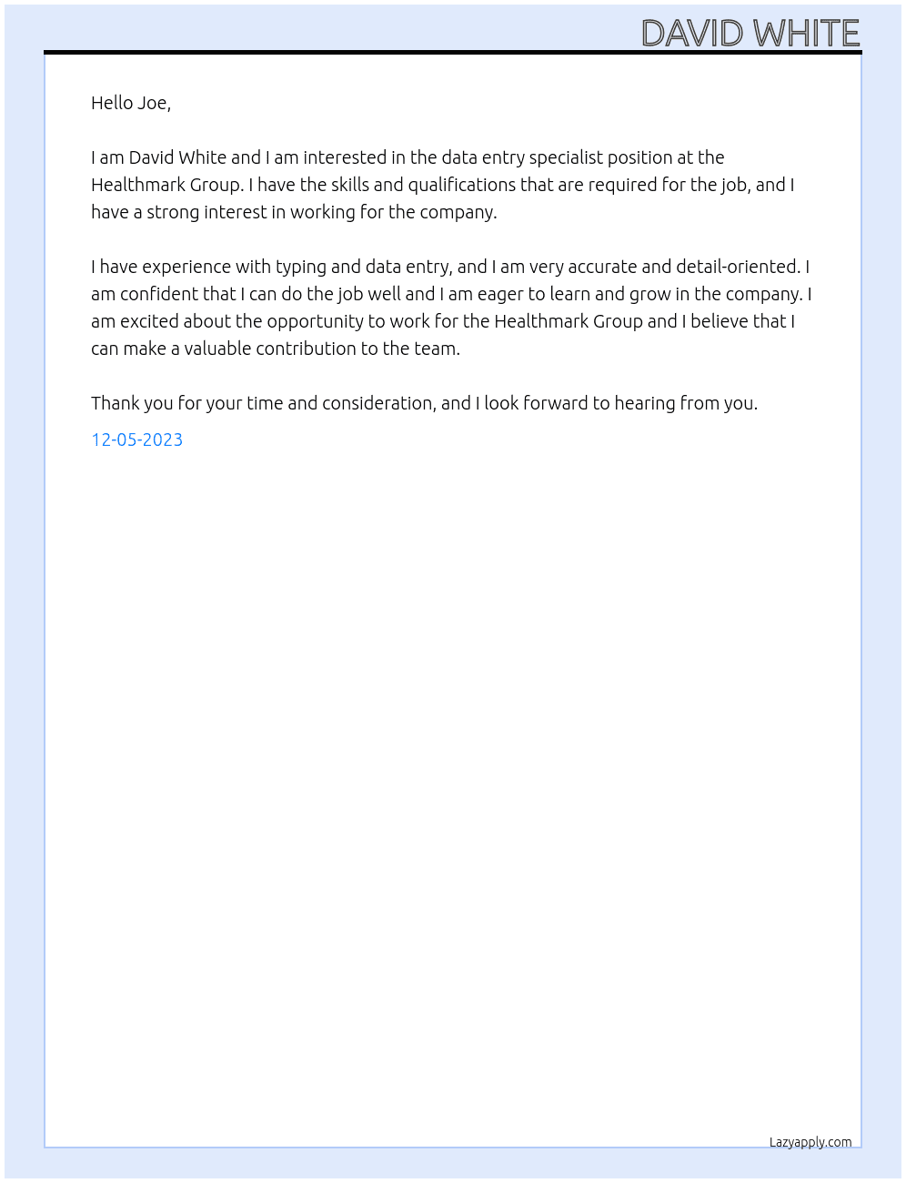 data entry specialist At Healthmark Group Cover Letter