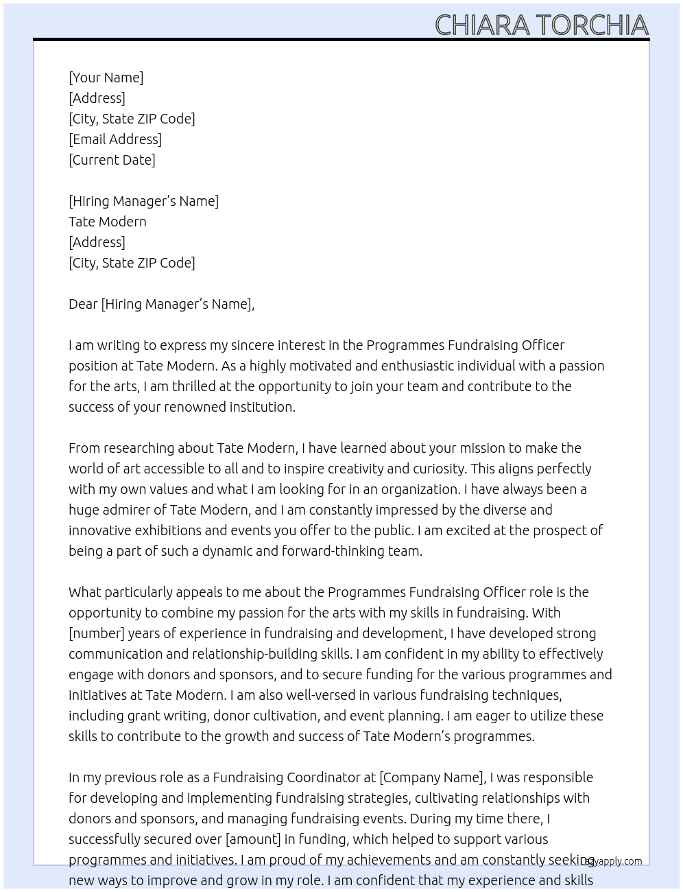 Programmes Fundraising Officer At Tate Modern  Cover Letter