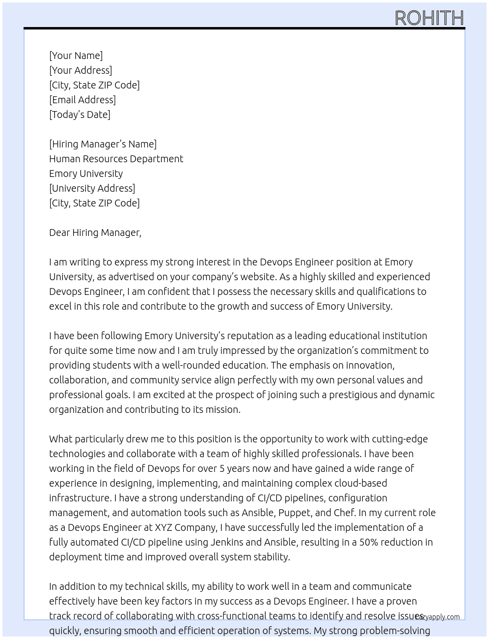 Devops Engineer At Emory University Cover Letter