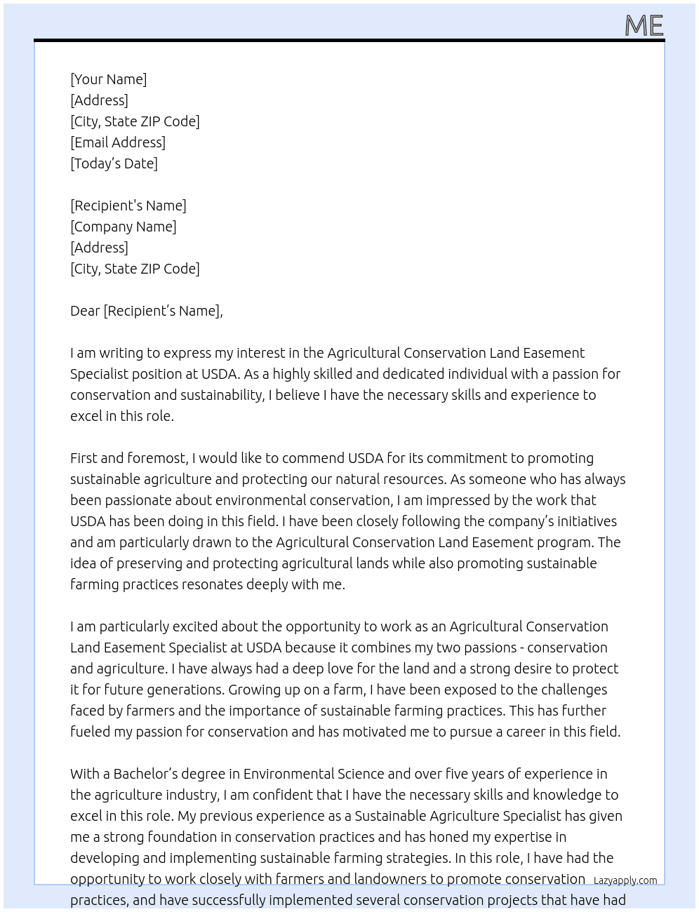 Agricultural Conservation Land Easement Specialist At USDA Cover Letter