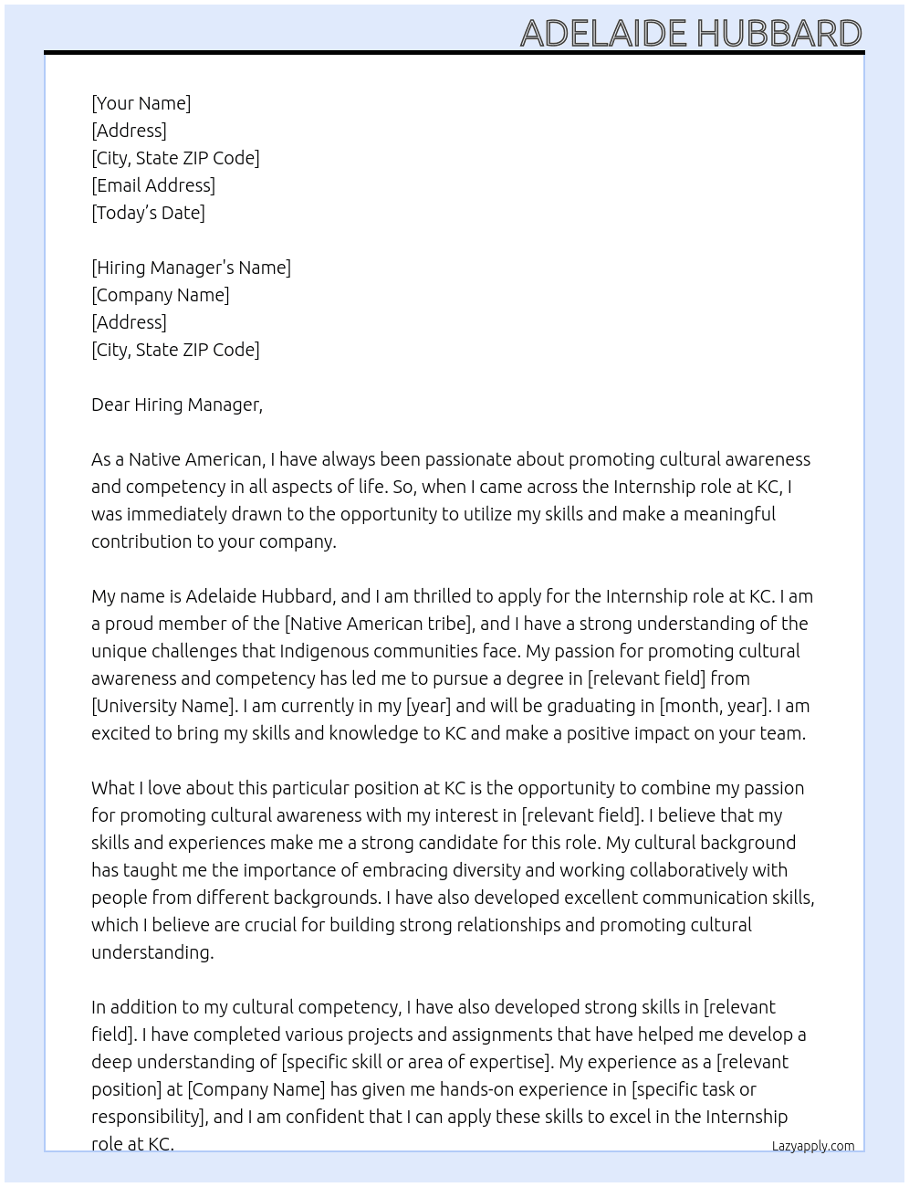 Intern  At KC Cover Letter