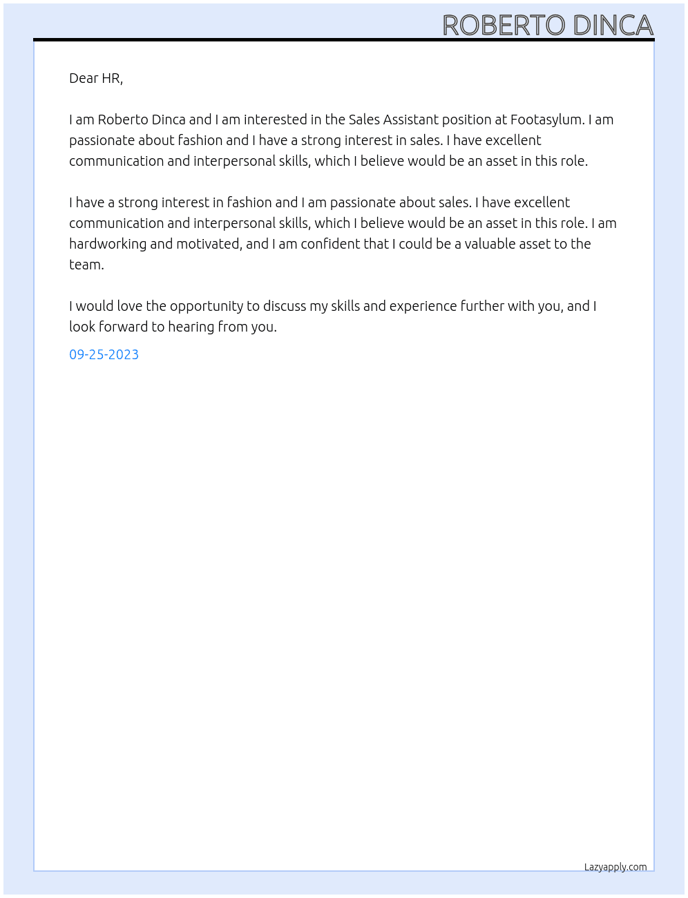 Sales Assistant At Footasylum Cover Letter