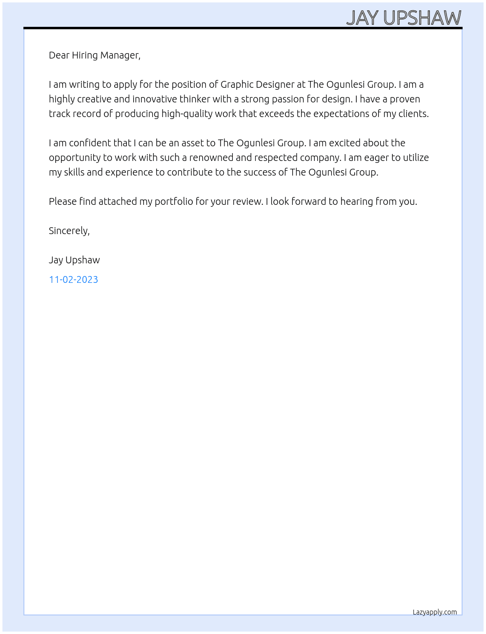 Graphic Designer At The Ogunlesi Group Cover Letter