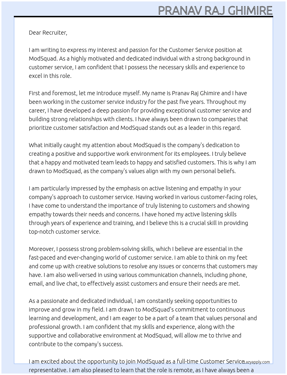 Customer Service At ModSquad Cover Letter