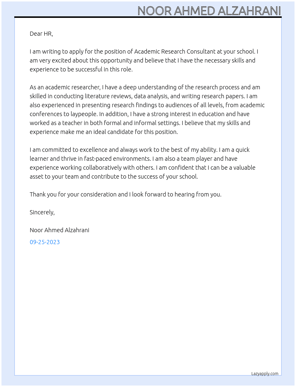 Cover letter for academic research consultant - LazyApply
