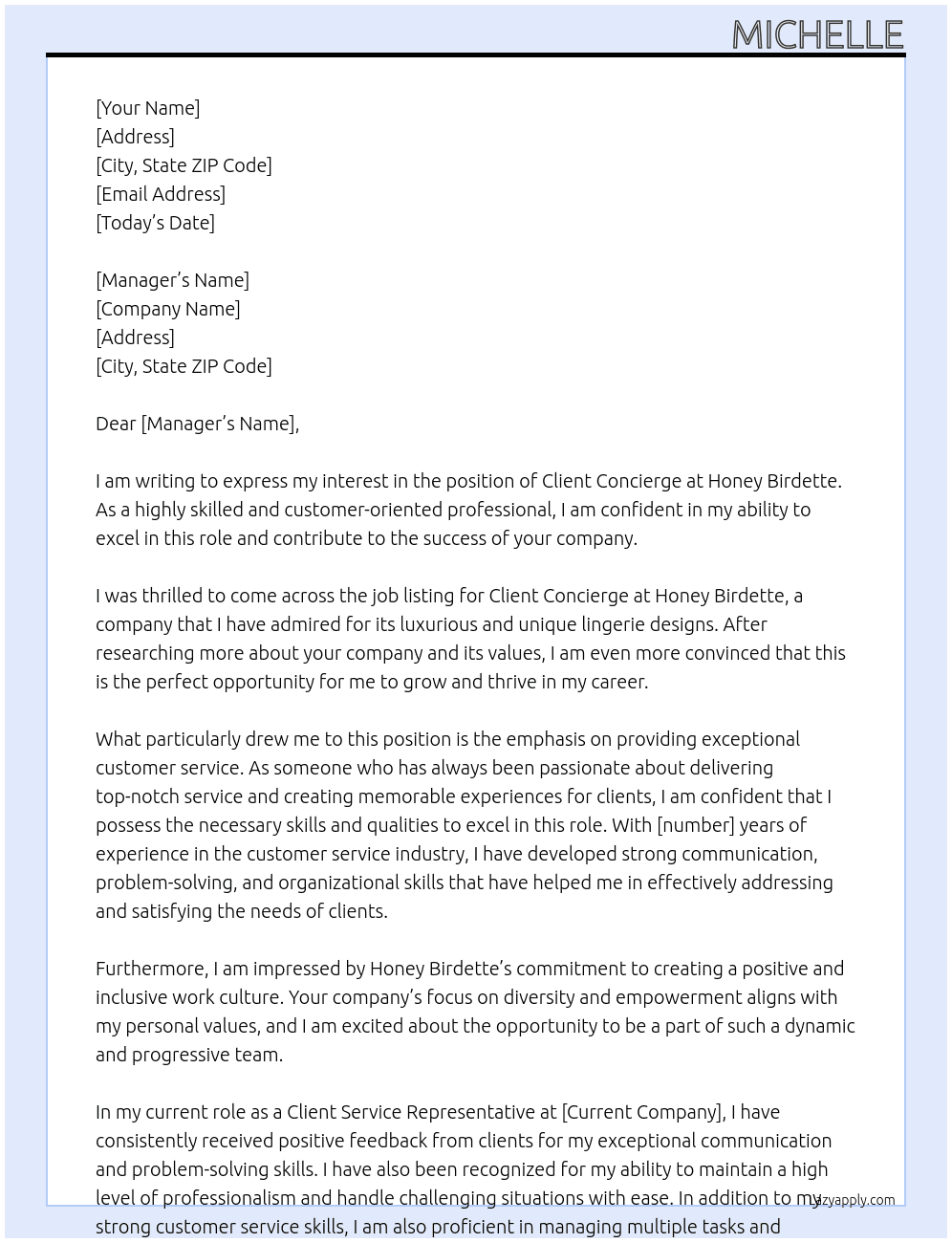 Client Concierge At Honey Birdette Cover Letter
