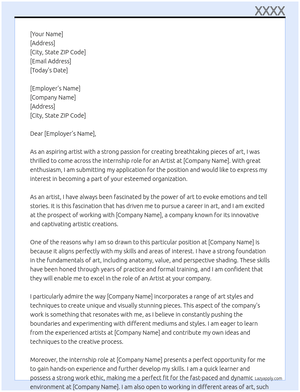 Artist At X Cover Letter