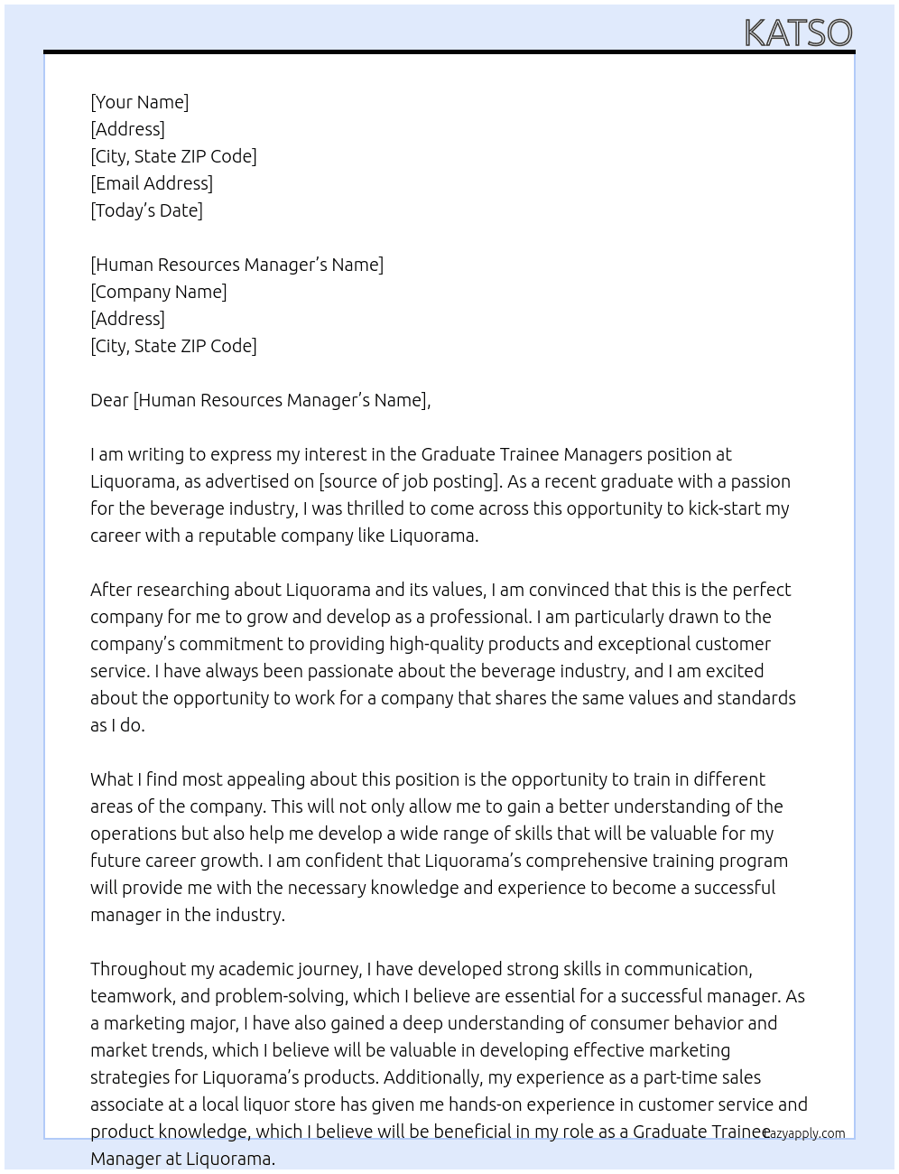 Graduate Trainee Managers At Liquorama Cover Letter