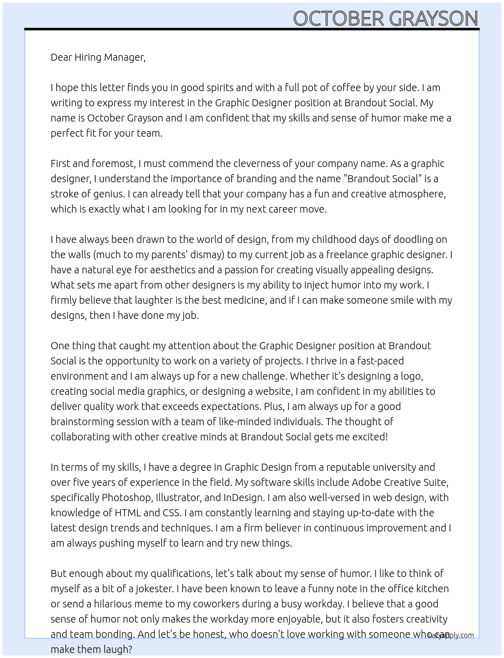 Graphic Designer At Brandout Social Cover Letter