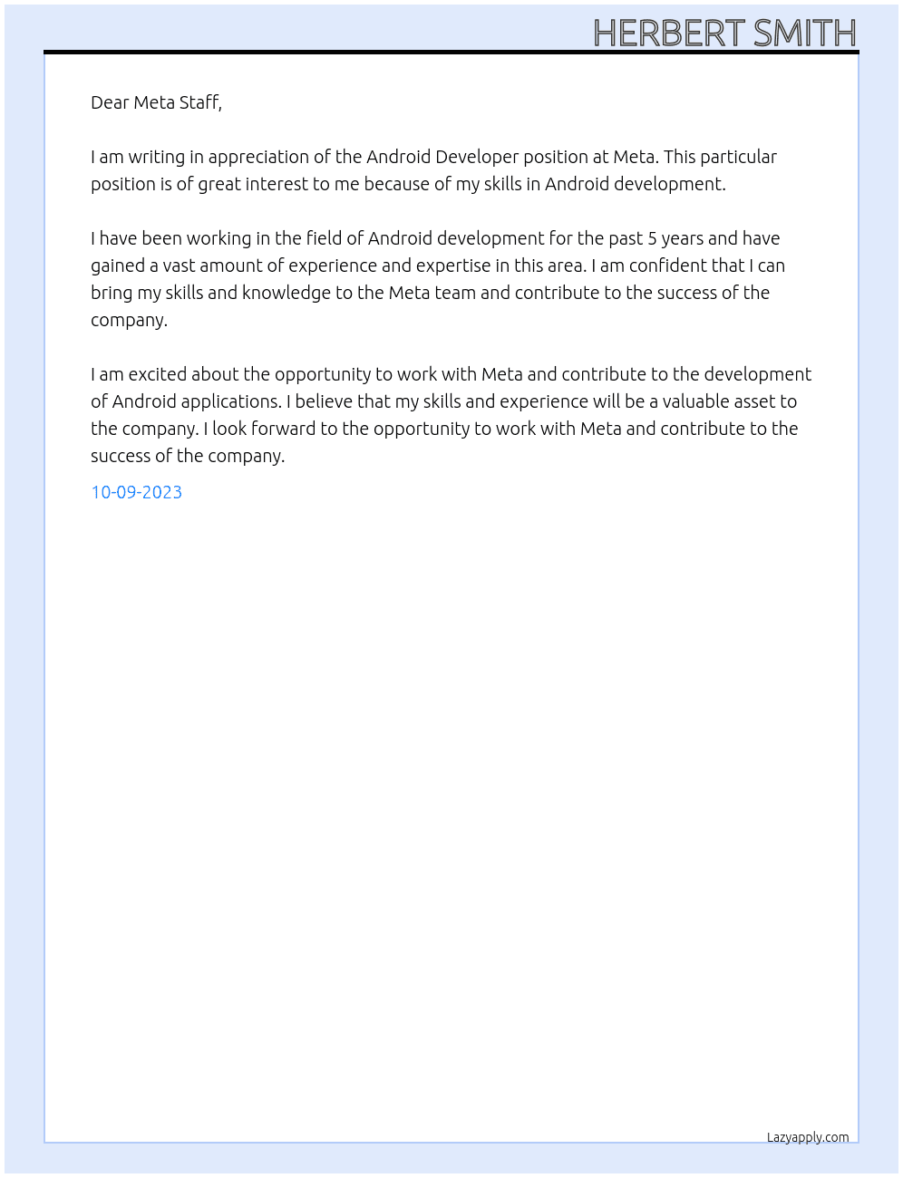 Android Developer At Meta Cover Letter