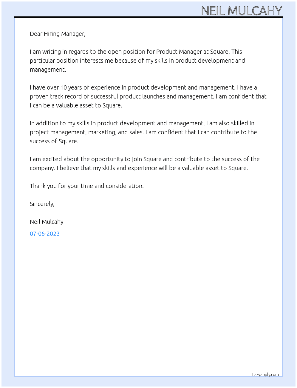 Product Manager At Square Cover Letter