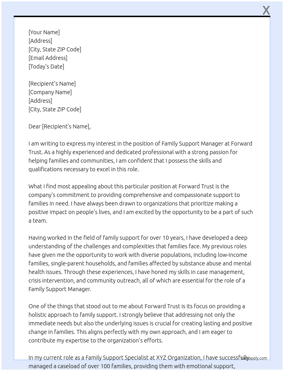 Family Support Manager At forward trust Cover Letter