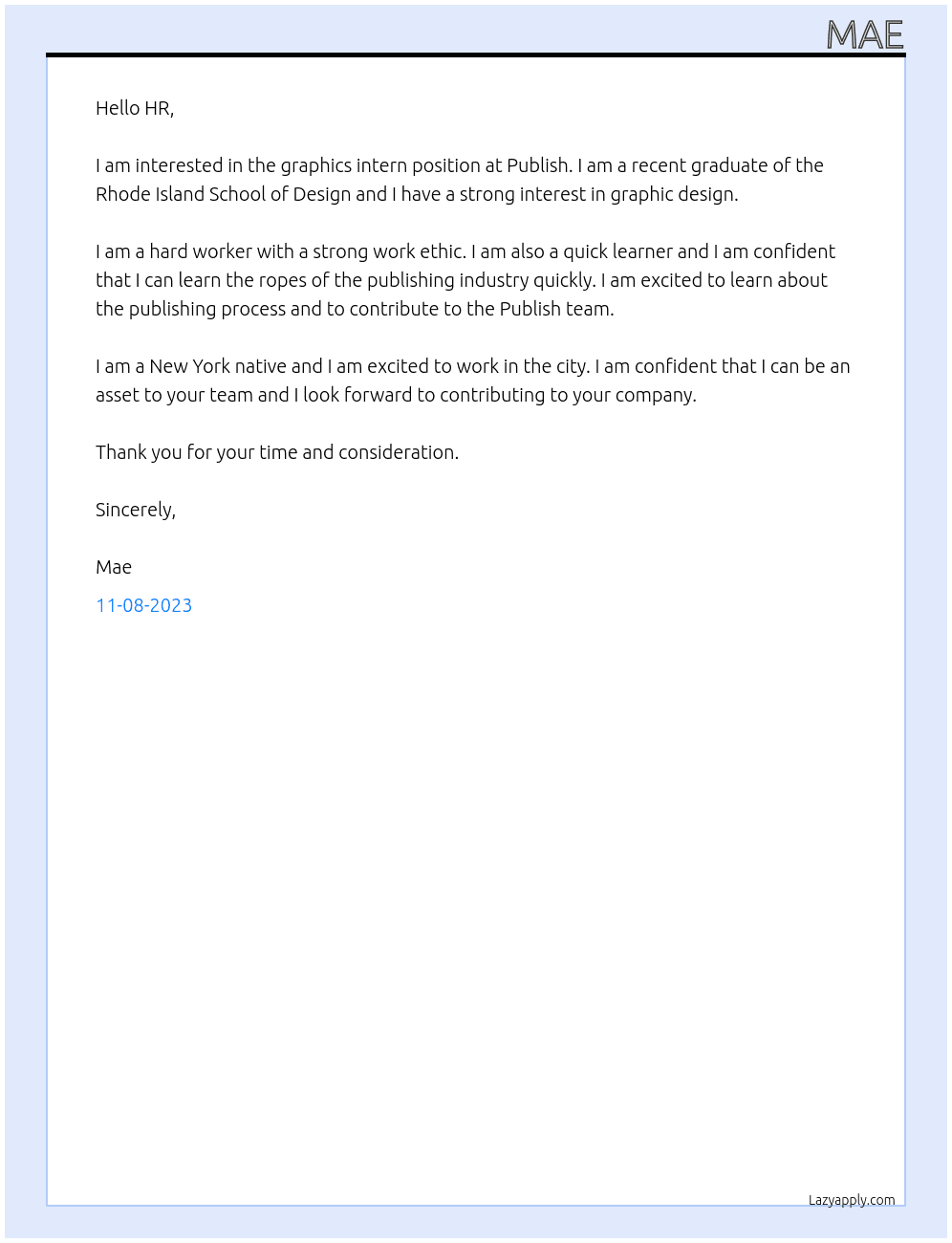 graphics intern At Publish Cover Letter