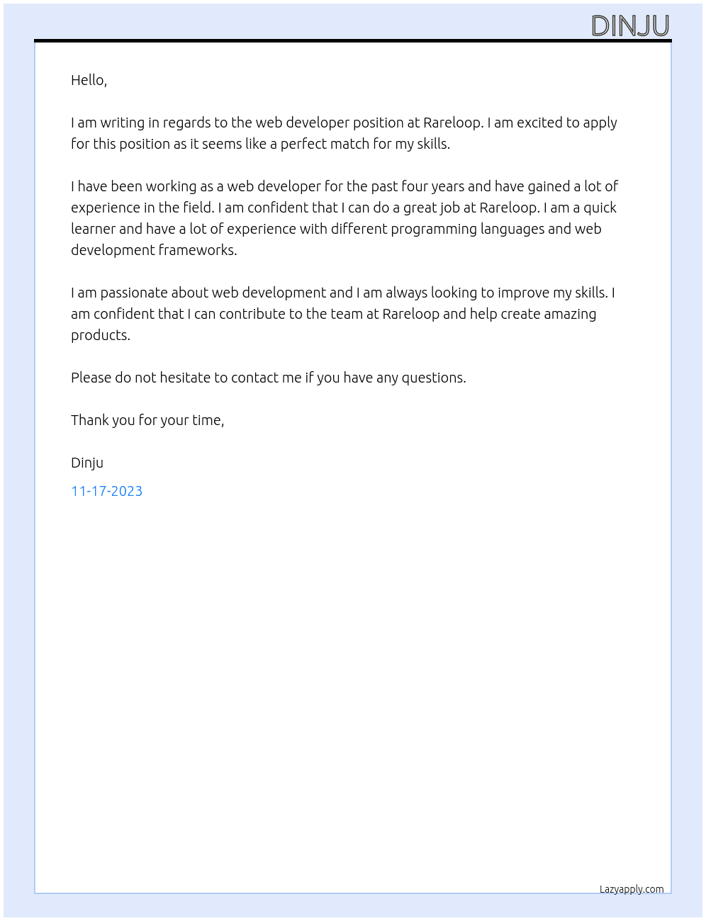 Web Developer At Rareloop Cover Letter