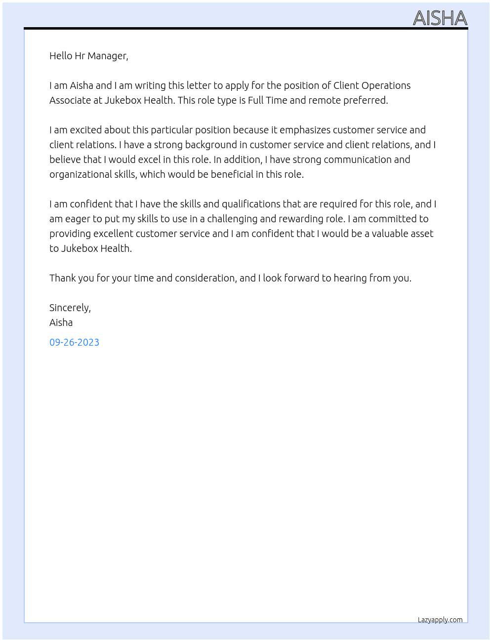 Client Operations Associate At Jukebox Health Cover Letter