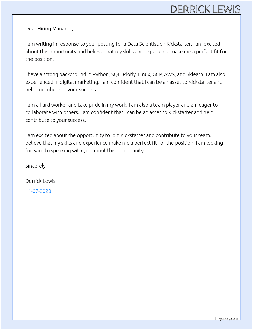 Data Scientist At Kickstarter Cover Letter
