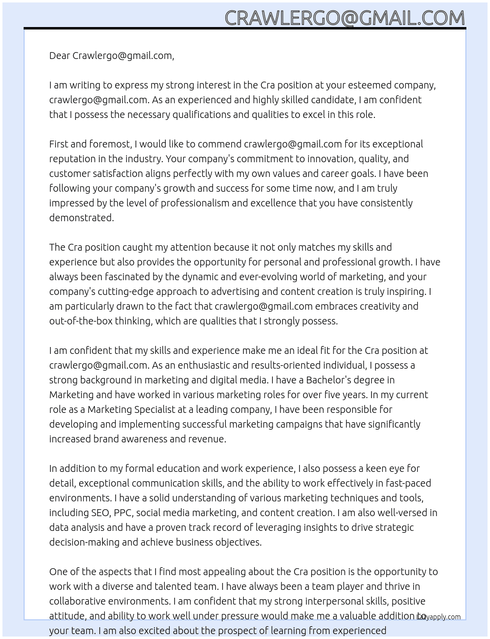 Cra At crawlergo@gmail.com Cover Letter