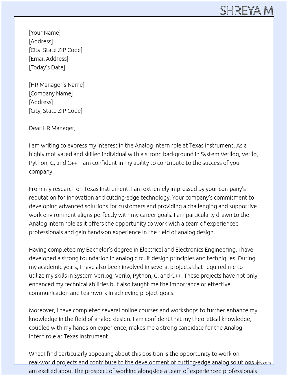 Cover letter for analog intern - LazyApply