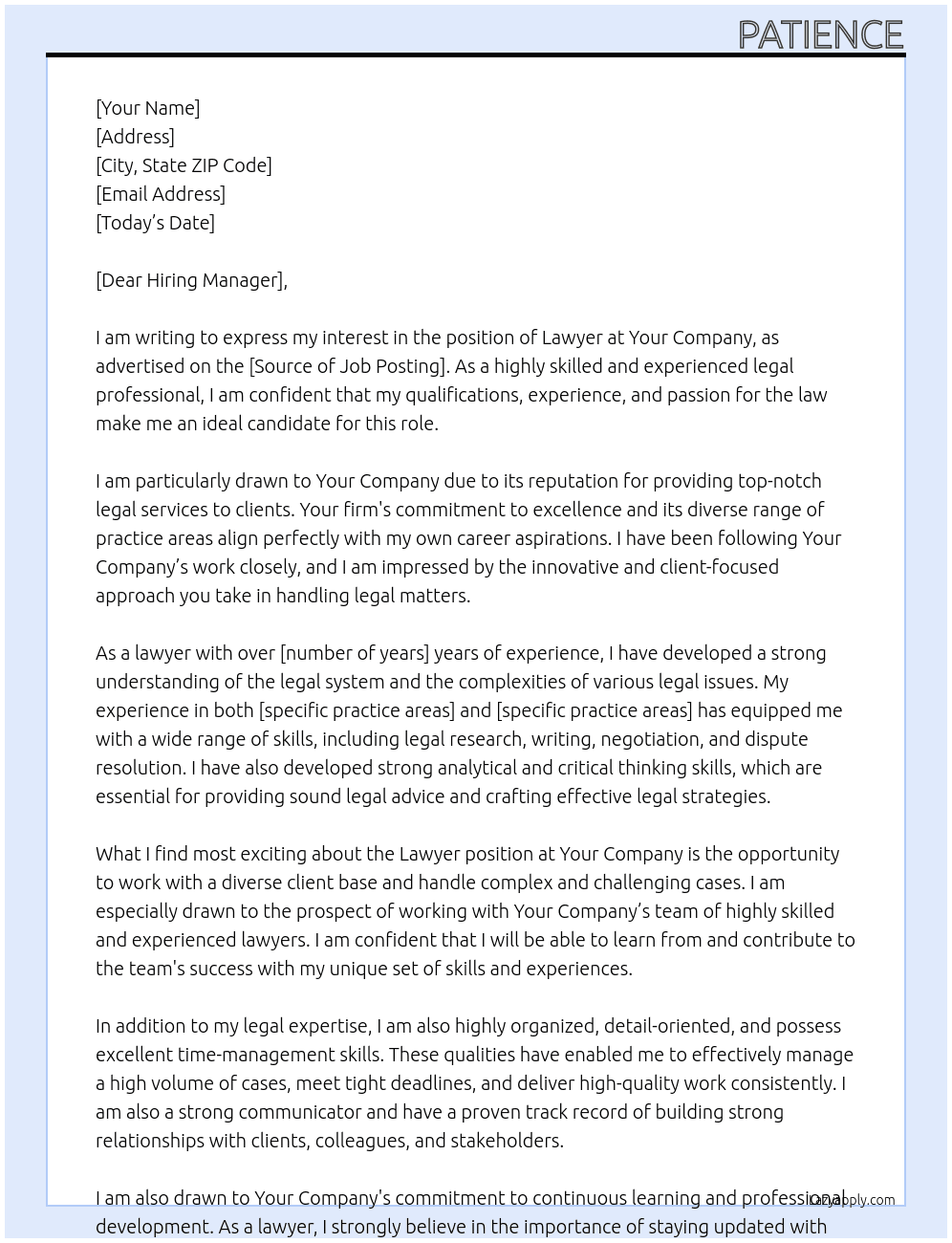 LAWYER  At YOUR COMPANY Cover Letter