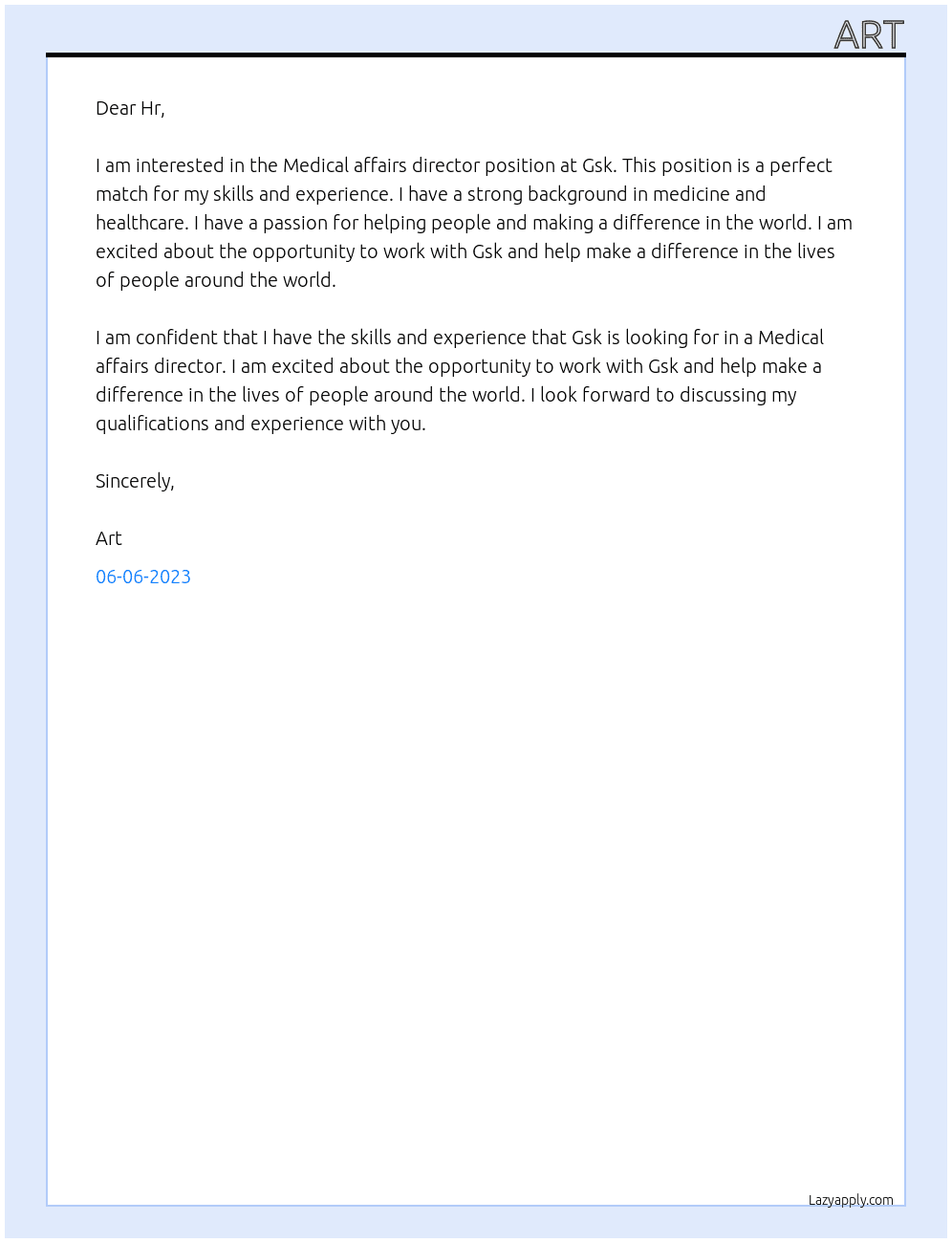 Medical affairs director At Gsk Cover Letter