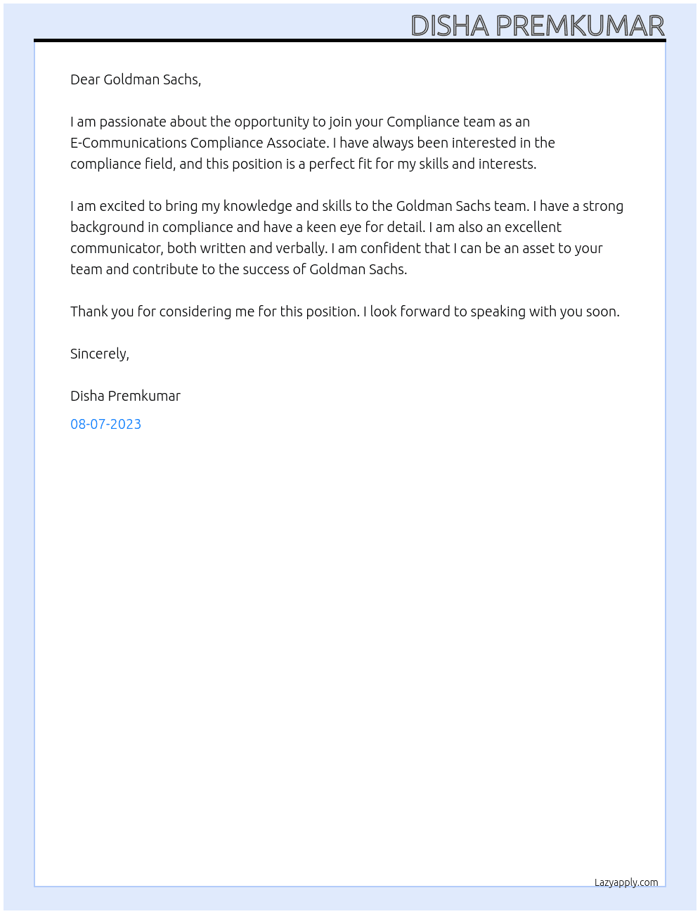 Compliance - E-Communications Compliance - Associate At IBMer Cover Letter