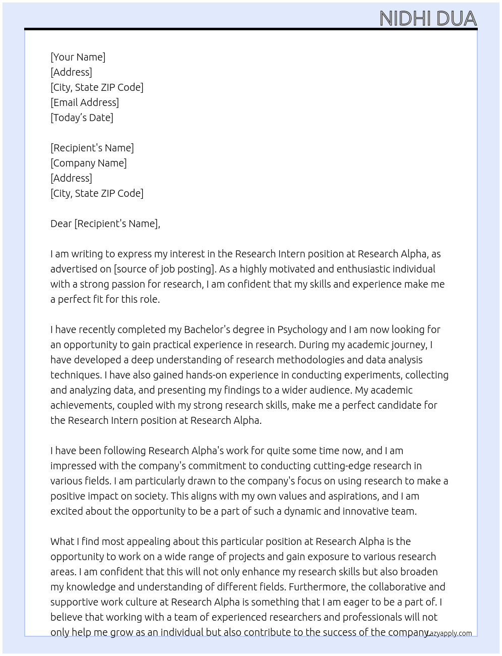 Research Intern At Research Alpha Cover Letter