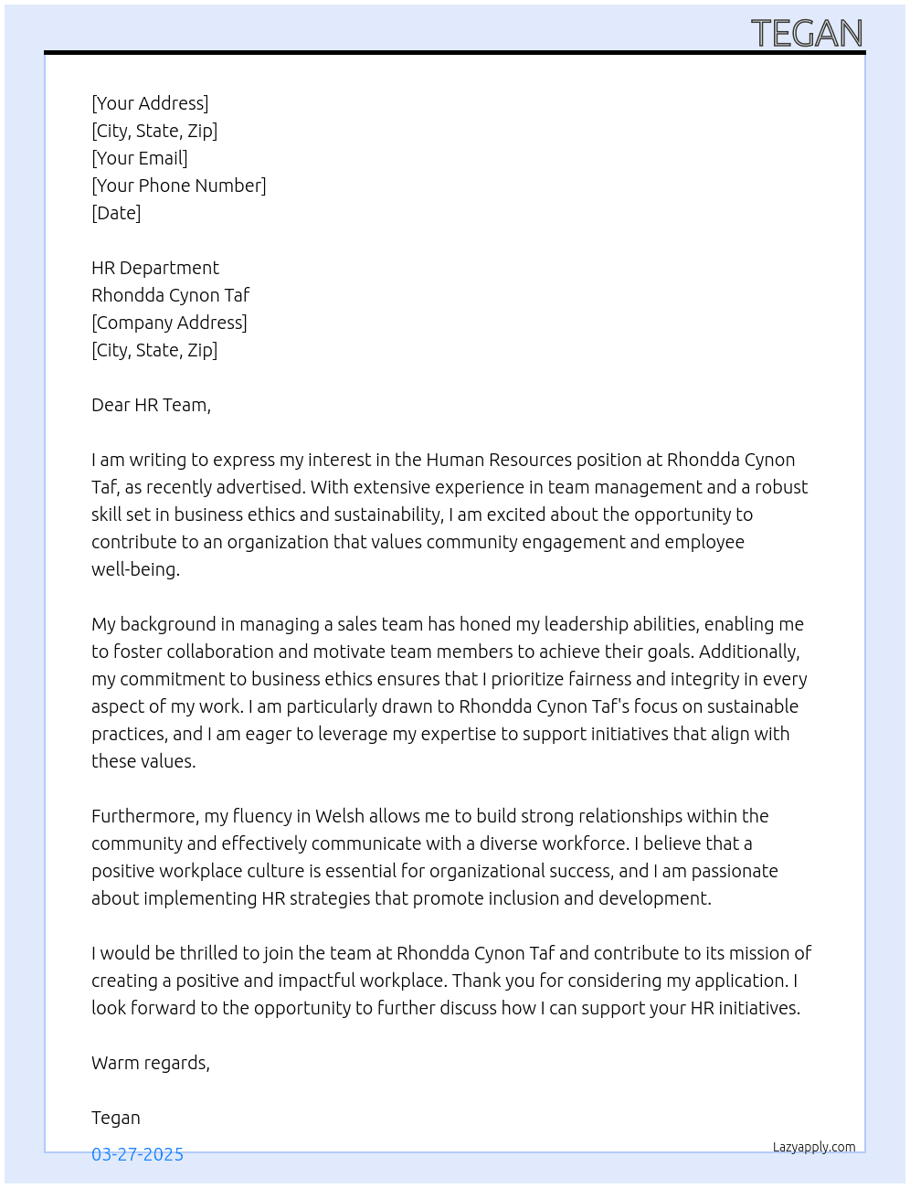 Human resource  At Rhondda Cynon taf  Cover Letter
