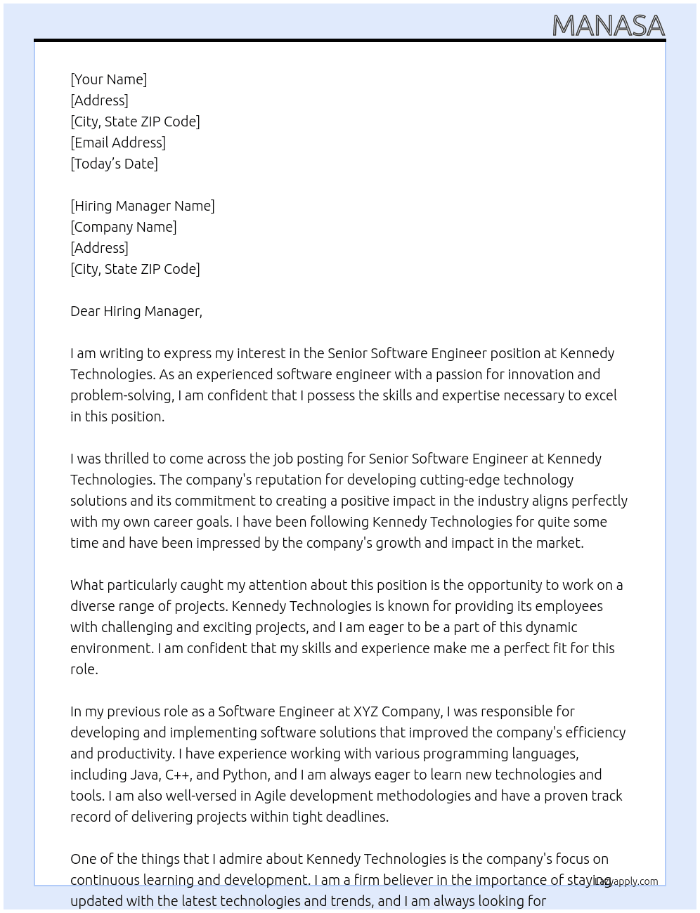 Senior Software Engineer At Kennedy Technologies Cover Letter