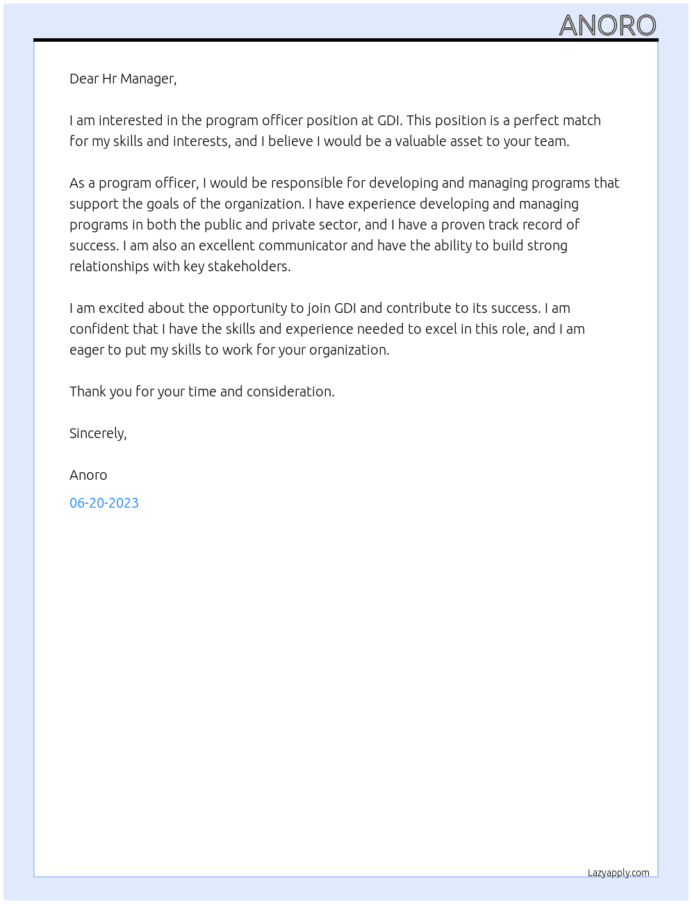 program officer  At GDI Cover Letter