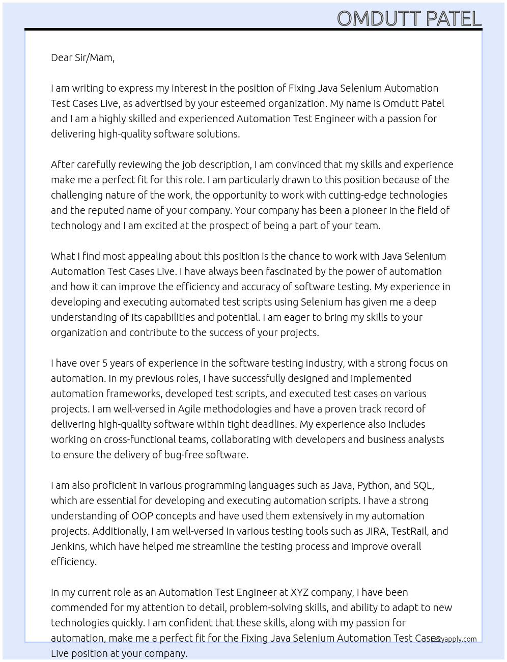 Fixing Java Selenium Automation Test Cases Live At Sir/Mam Cover Letter