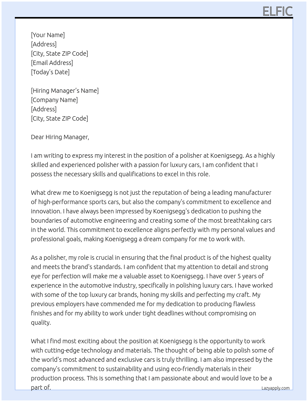 polisher At Koenigsegg Cover Letter
