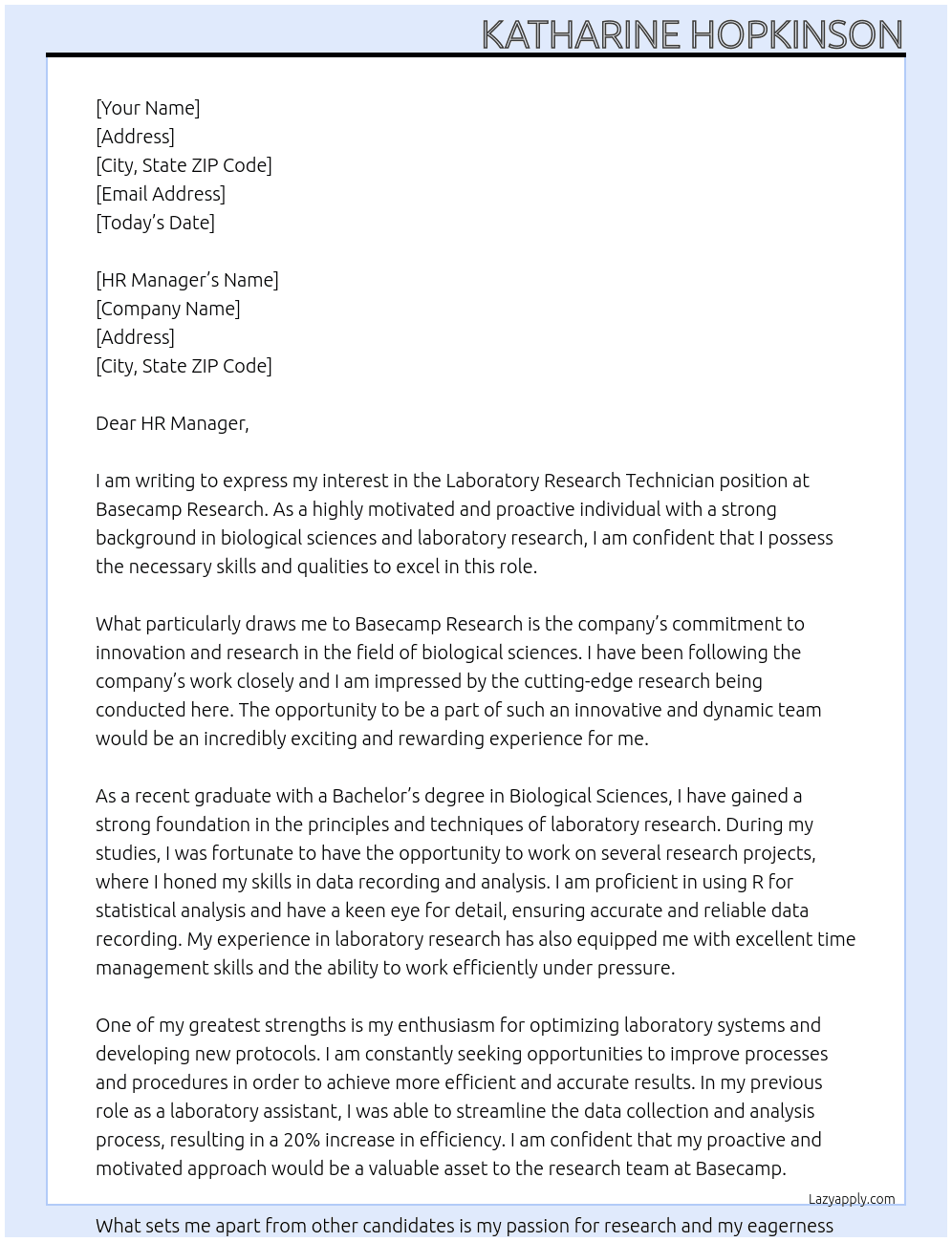 Laboratory Research Technician At Basecamp Research Cover Letter