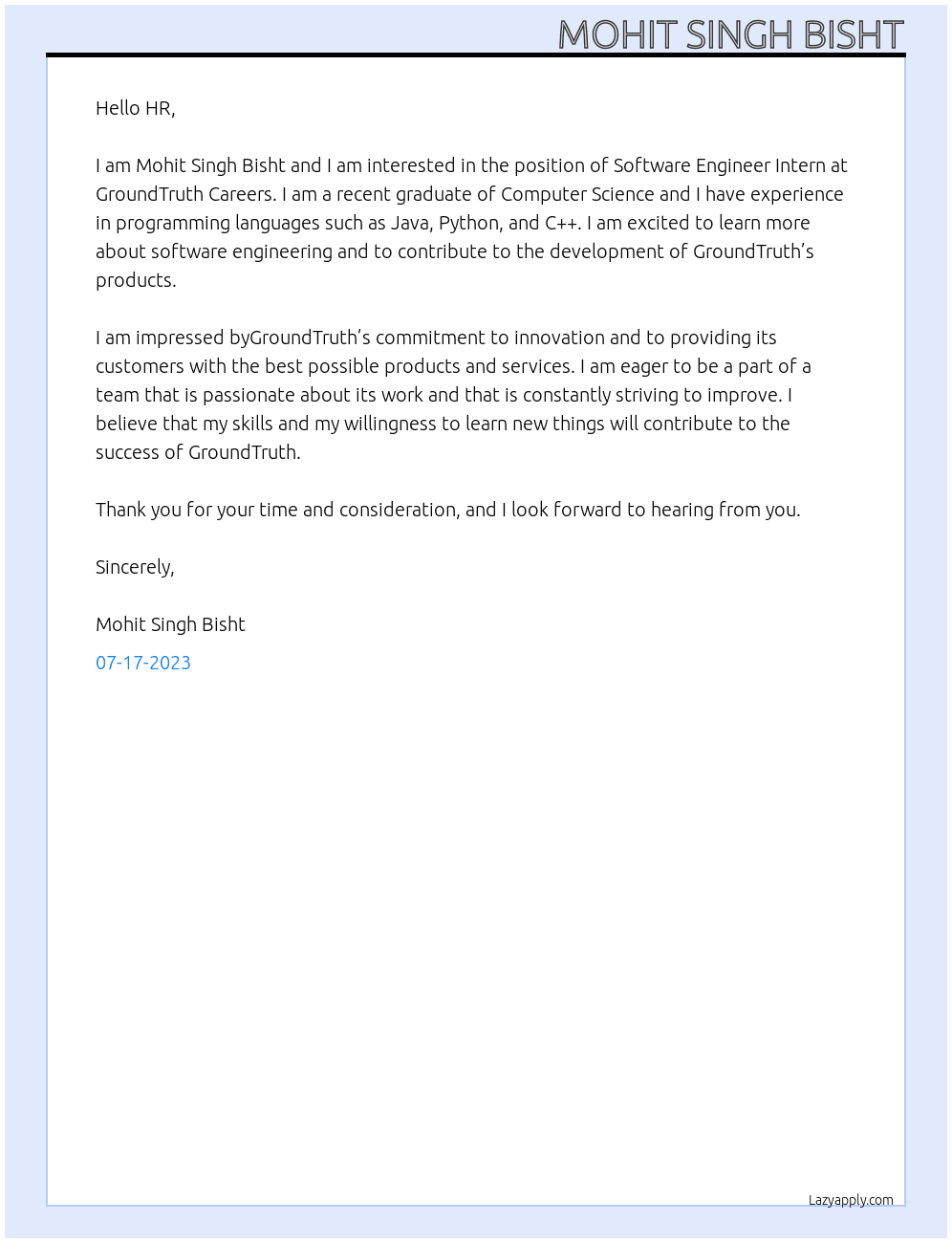 Software Engineer Intern At GroundTruth Careers Cover Letter