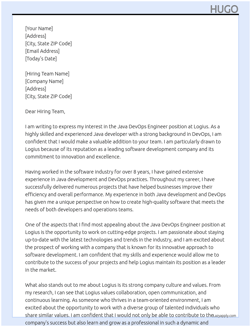 Java DevOps Engineer At Logius Cover Letter