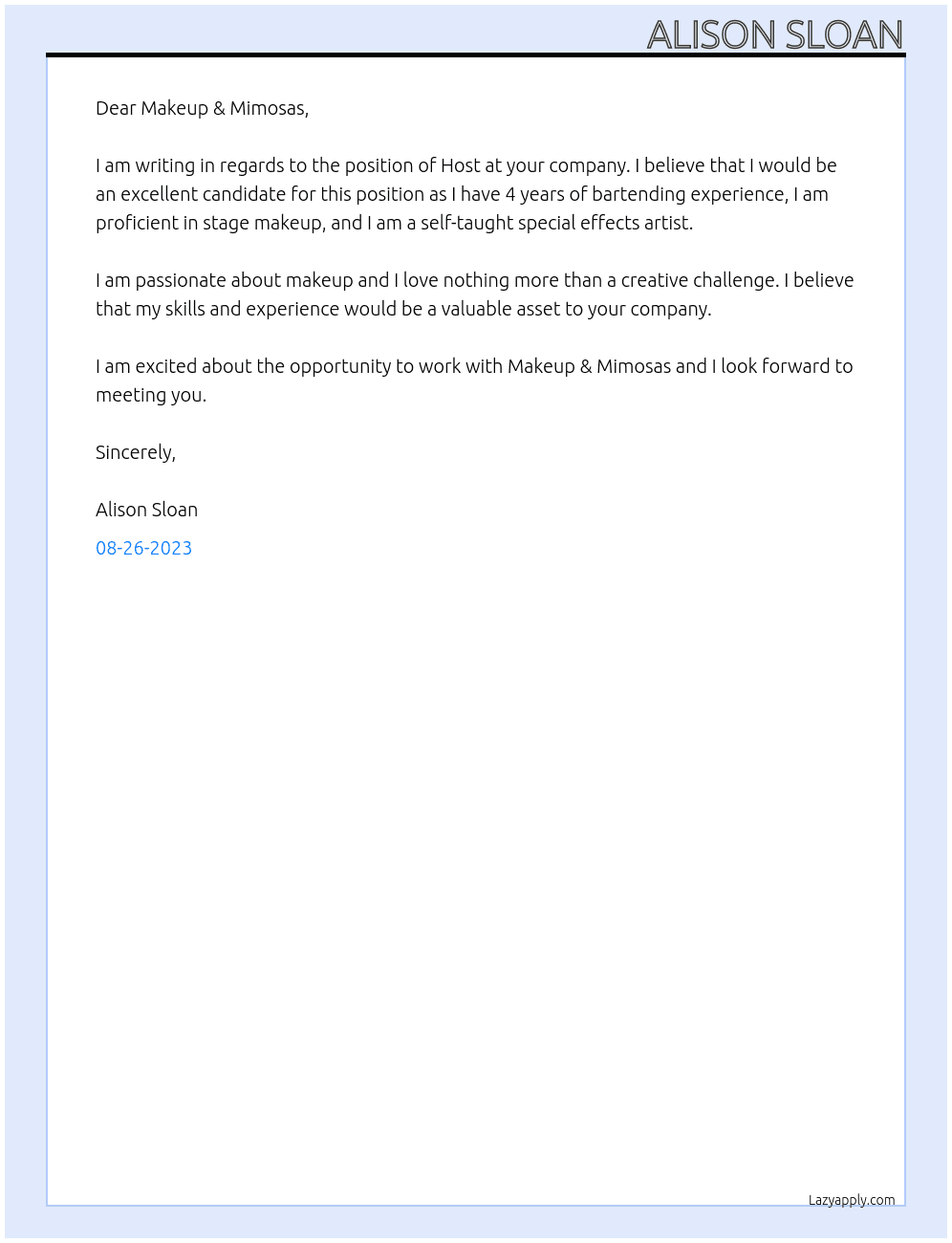 Host At Makeup & Mimosas Cover Letter
