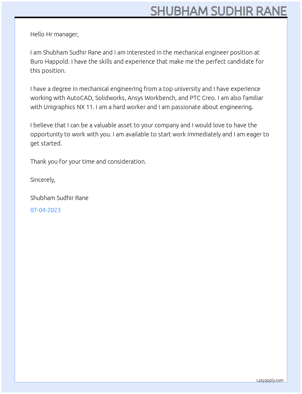 Mechanical  Engineer At Buro Happold Cover Letter