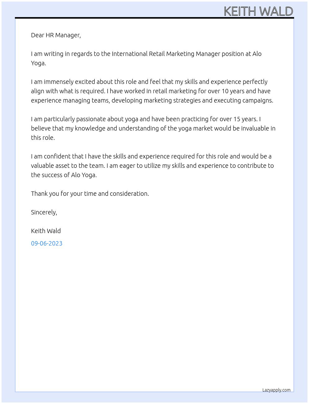 International Retail Marketing Manager At Alo Yoga Cover Letter