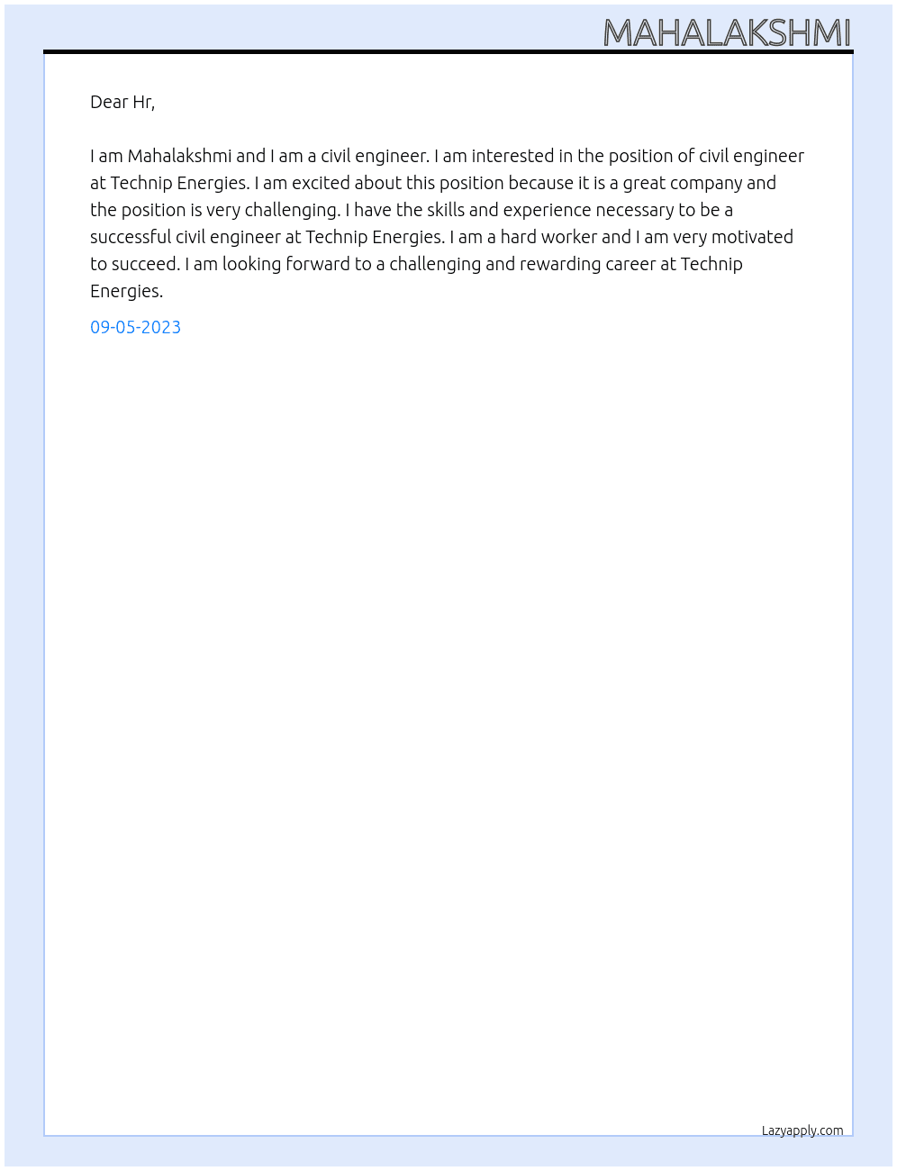 Civil Engineer At Technip Energies Cover Letter