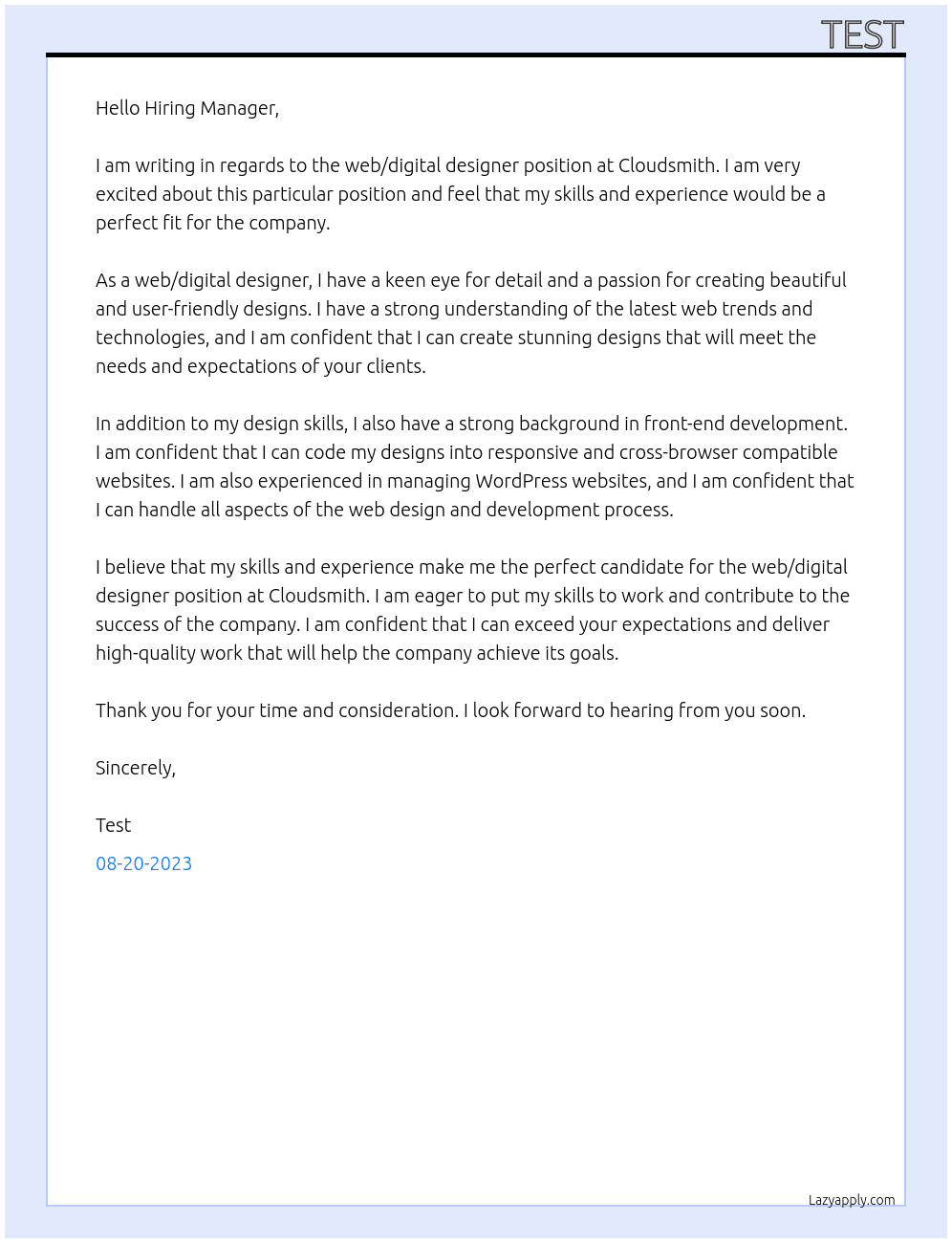 web/digital designer At cloudsmith Cover Letter
