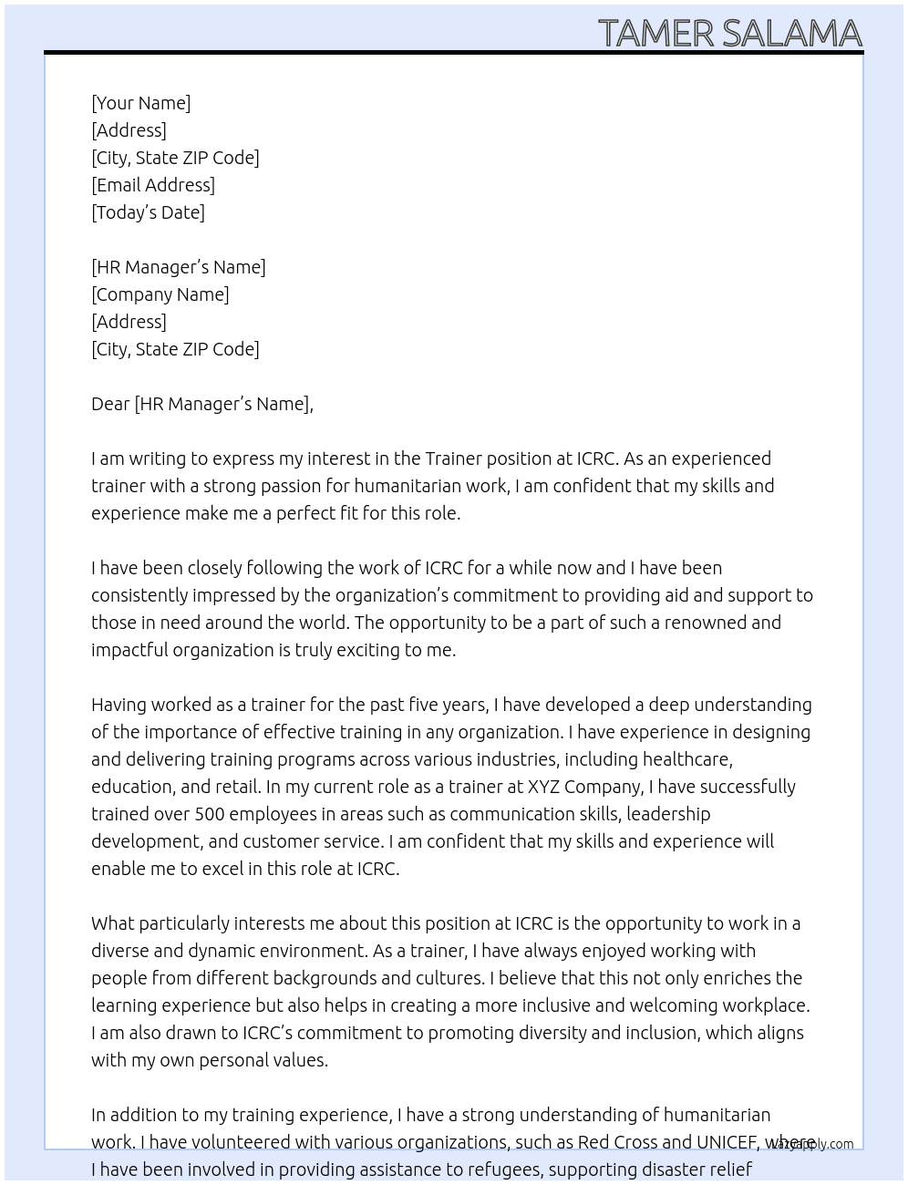 Trainer At ICRC Cover Letter