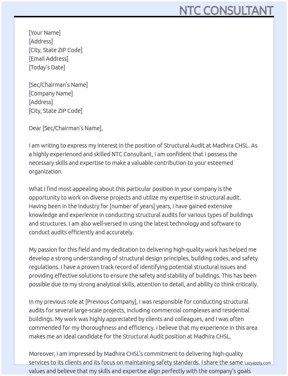 Structural Audit At Madhira CHSL Cover Letter