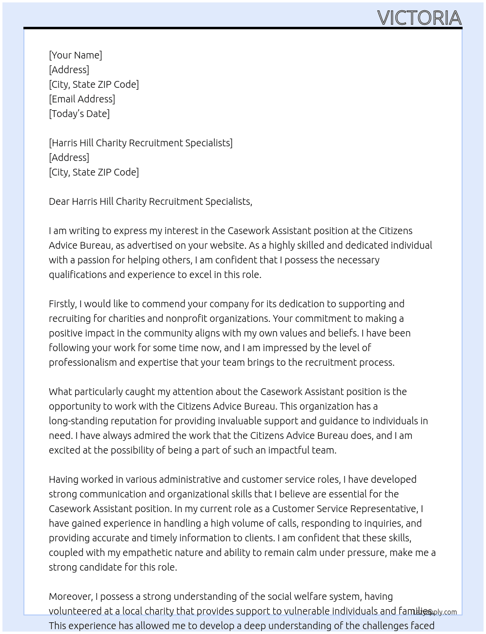 Cover letter for casework assistant - LazyApply