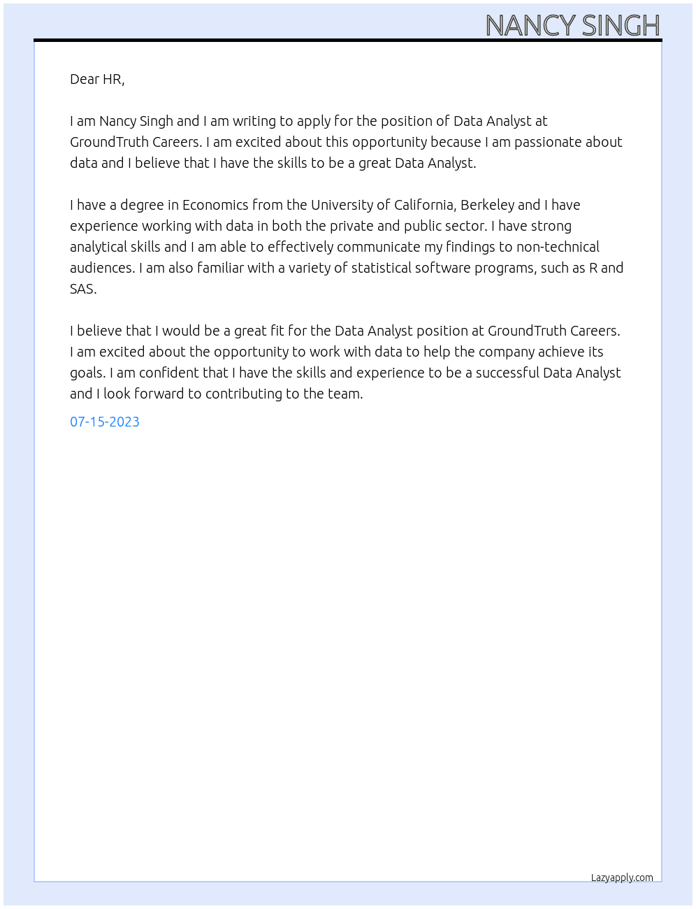 Data Analyst At GroundTruth Careers  Cover Letter