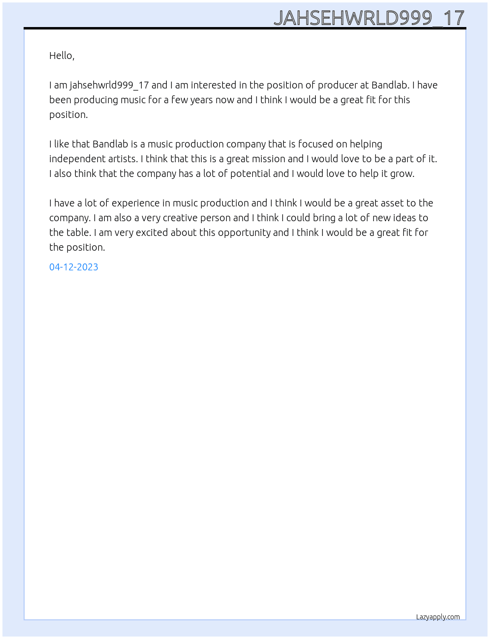 prodcer At bandlab Cover Letter