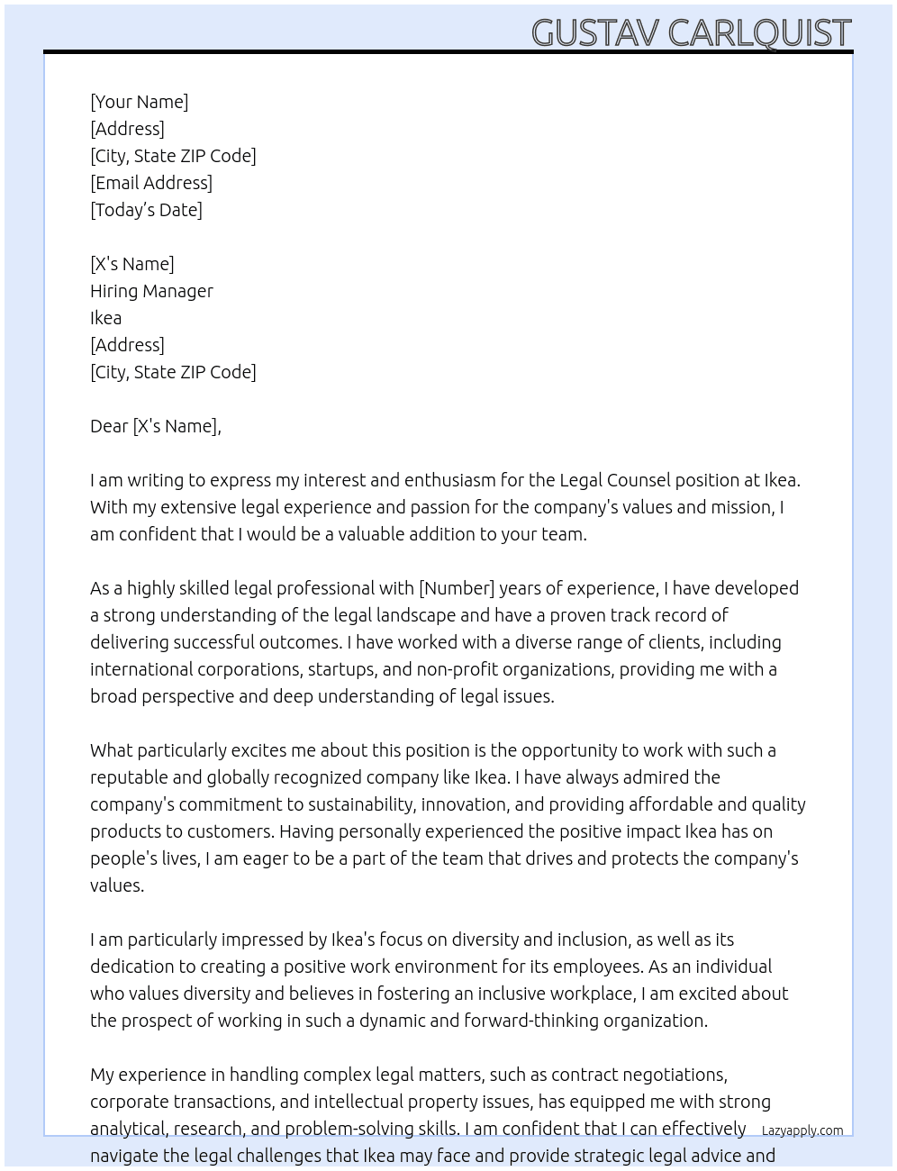 Legal Counsel At Ikea Cover Letter