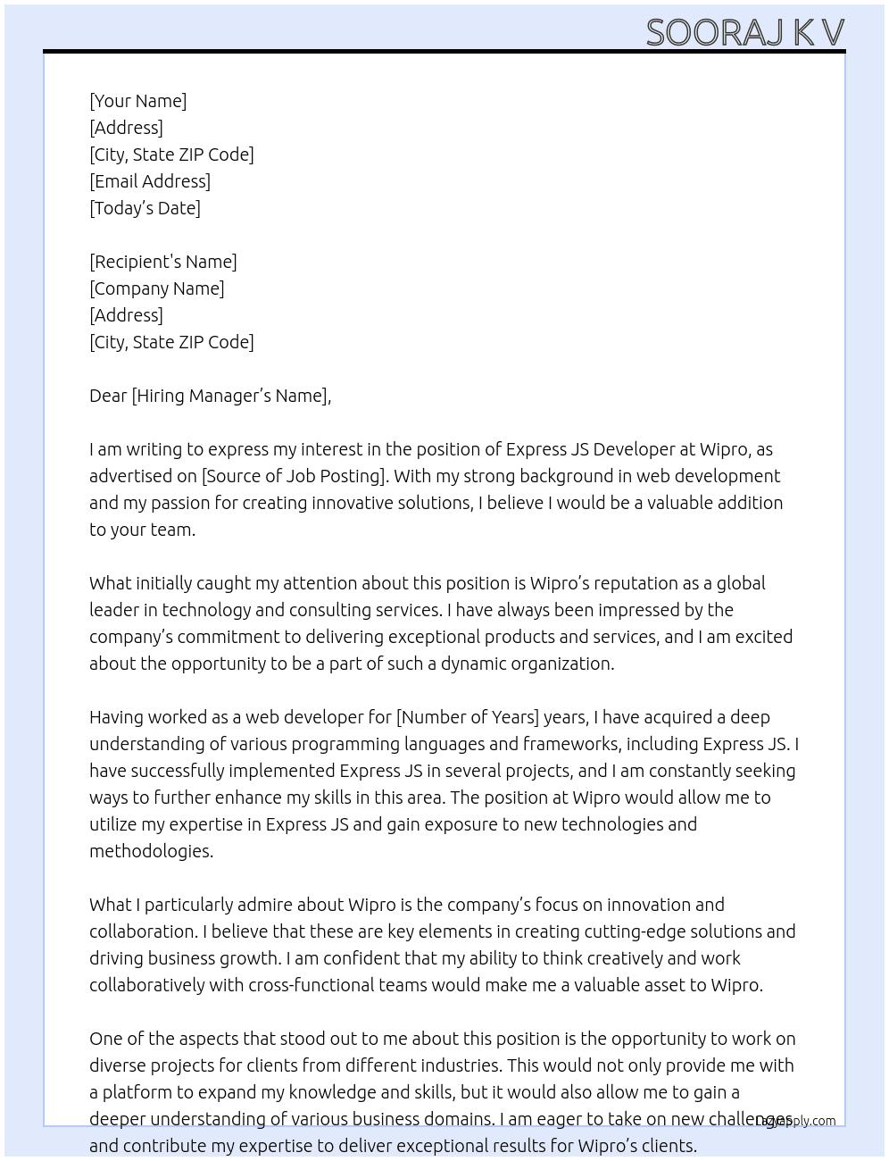 Cover letter for express js developer - LazyApply
