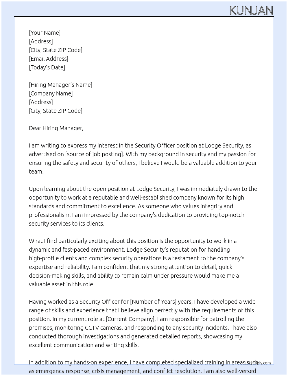 Security Officer At Lodge Security Cover Letter
